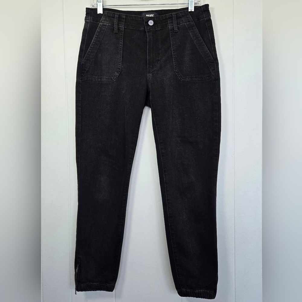 Paige Mayslie Black Coated Stretch-denim Trousers Size 28 - Picture 3 of 16